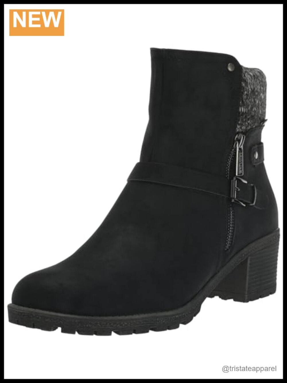 MUK LUKS Women's Faux Leather Bootie with Block Heel, Zip Closure, Padded Cuff